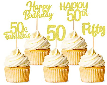 40 Stück Gold Glitzer 50 Geburtstag Cupcake Topper 50. Geburtstag Party Cupcake Topper Picks für Mädchen Jungen Teen Party Geburtstag Party Dekoration
