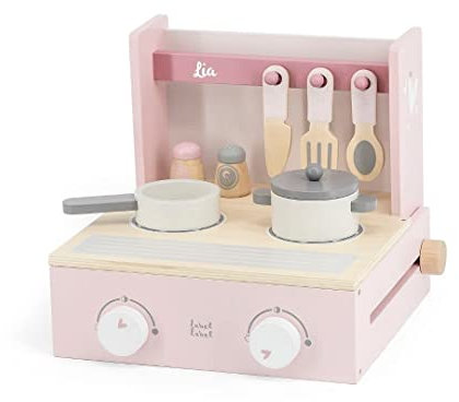 Klappbare Kinderküche rosa I Personalisierbare Holzküche zum mitnehmen I Handmade Holzspielzeug ab 3 Jahren I Label-Label I Geburtstagsgeschenk für Kinder I Spielküche mit Name