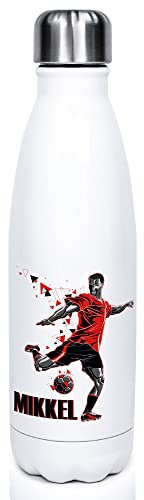 GRAZDesign Trinkflasche Sport Edelstahl personalisiert Name, auslaufsicher Einschulung Geschenk, Thermosflasche Sportflasche Kinder/Erwachsene 500ml Fussball Rot