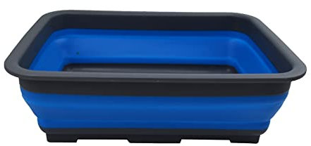 SAMMART 7L zusammenklappbare Wanne – Faltbare Geschirrwanne – tragbares Waschbecken – platzsparende Kunststoff-Waschwanne (Grau/Blau, 1)