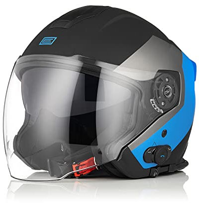 ORIGINE Casque Bluetooth Moto Jet Casque Scooter avec Double Visière Homologué ECE