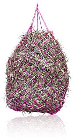 Filet de levage extra large pour chevaux, 5 x 5 cm, maille adaptée à l'espèce, meilleure digestion, sac de nourriture pour poneys jeunes chevaux, vieux chevaux, chèvres (1 x rose)