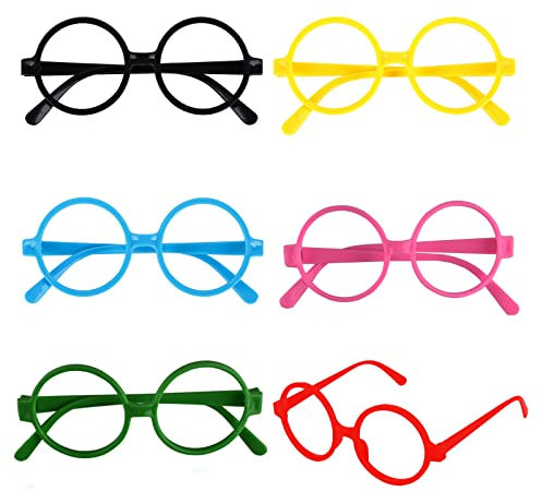 Hileyu 6 Stücke Bunte Zauberer Runde Brille Kunststoff Zauberer Gläser Gläser Rahmen Keine Objektive für Junge Mädchen Halloween Kostüm Party Supplies (6pcs)