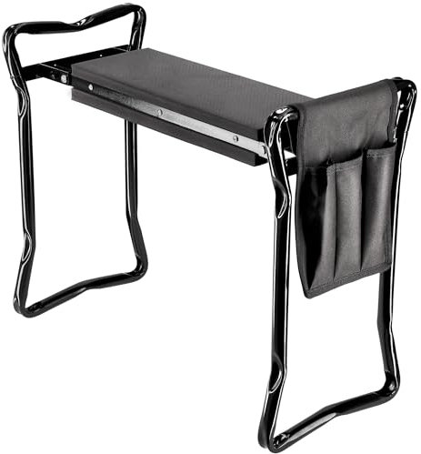 KADAX Kniebank für Gartenarbeit, klappbarer Gartenhocker mit Schaumkissen, 59,5x49x27,5cm, Hocker für Gartenarbeit, Gartenkniebank, Kniehilfe, Kniebänke (Schwarz)