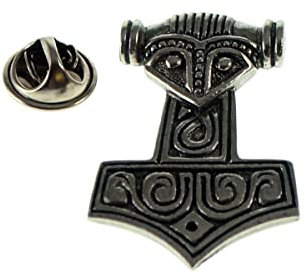 Thors Hammer Viking Pewter Lapel Pin Badge with gift box