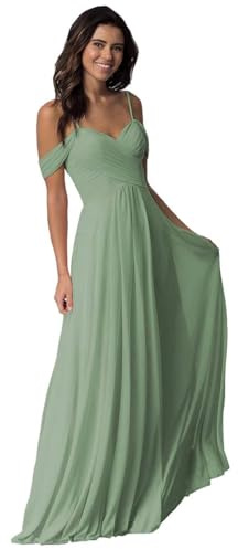 Damen V-Ausschnitt Abendkleid A-Linie Chiffon Off Shoulder Brautjungfernkleid Elegant Lange Partykleider