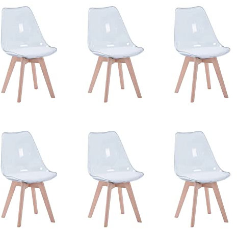 HJhomeheart Set mit 6 Modernen Transparenten Esszimmerstühlen, Abnehmbaren Gepolsterten Esszimmerstühlen, Küchenstühlen im Skandinavischen Design (PU - Weiß)