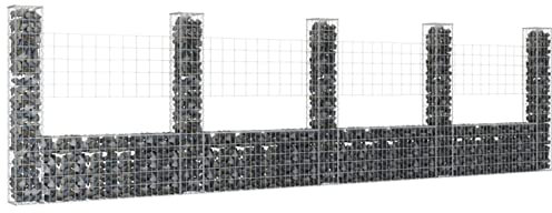 Yolola Gabionen Wand Gabionenkorb U-Form mit 5 Säulen Eisen Gabionen Steinkorb Sichtschutz & Lärmschutz Trenn-Wand Gitter |Gabionen-Wand mit Steinen befüllbar Steinwand 500 x 20 x 150 cm