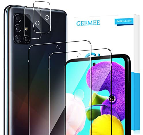 GEEMEE pour Samsung Galaxy A51 5G Verre trempé +Arrière Caméra Verre Trempé, 【2 Pack +2 Pack】 Ultra Clair 9H Crystal Clear Film Protection Ecran Anti - Rayures Glass Screen Protector (Transparente)