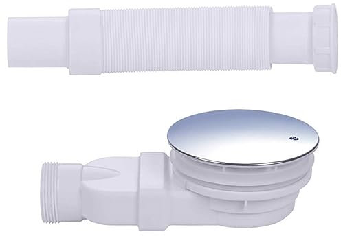 Duschrinne mit niedrigem Profil, 90 mm, 33 l/min, Wasserdurchfluss, schlanker Geruchsschutz, verchromter ABS-Duschwanne, flaches Profil, P-Falle, Seitenablauf