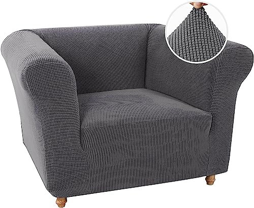 LINGKY Stretch Chesterfield Sofabezug 1 Sitzer Sofahusse mit Armlehne Spandex Jacquard Sofa Überwürfe rutschfest Sofa Überzug Waschbare Sofabezug für Haustiere (Grau,1 Sitzer)