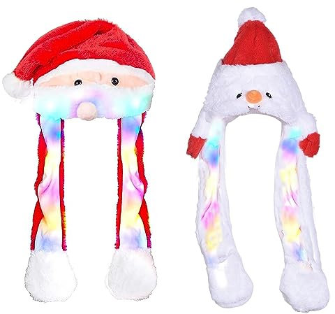XineYuor 2 Stück Weihnachtsmütze,Plüsch Weihnachtsmann Mütze Partyhut,Nikolausmütze Weihnachts Mütze mit Beweglichen Ohren Weihnachtsmütze Lustige für Erwachsene Kinder Cosplay Weihnachten (C)