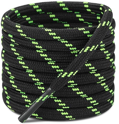 Puzeam 2 Pares Cordones Redondos para Botas, 4.5 mm Cordones Resistentes para Zapatillas de Montaña, Zapatos de Senderismo, Calzado de Seguridad Negro Verde neón 120 cm