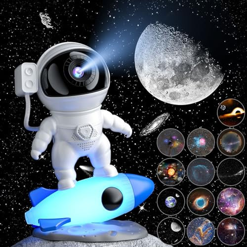 CHICLEW Astronaut Star Galaxy Projector Light with 4K 13 Film Discs, Star Projector for Bedroom, Planetarium Projector 360° Adjustable, Rocket Sky Night Light Nebula Projectors for Kids
