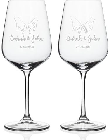 Wanapix | Pack 2 Copas de Vino Personalizadas | Copas de Cristal Grabadas para Vino con el Nombre o Texto que quieras | Pack de Copas de Cristal | Hands