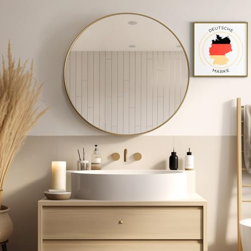JOULISE - Design Wandspiegel Rund - 50/60/70 cm für Badezimmer & Wohnzimmer & Flur - Stilvoll & Modern - Wall Mirror - Spiegel Rund (Gold, Ø 70 cm) - Wandmontage