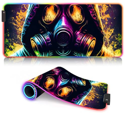 Tapis Souris XXL Gaming RGB LED Anime Grand Tapis Souris 14 Modes d'éclairage Tapis Souris étendu et Surface imperméable Tapis Bureau pour Jeu Travail masqué 15,7 x 35,4 Pouces