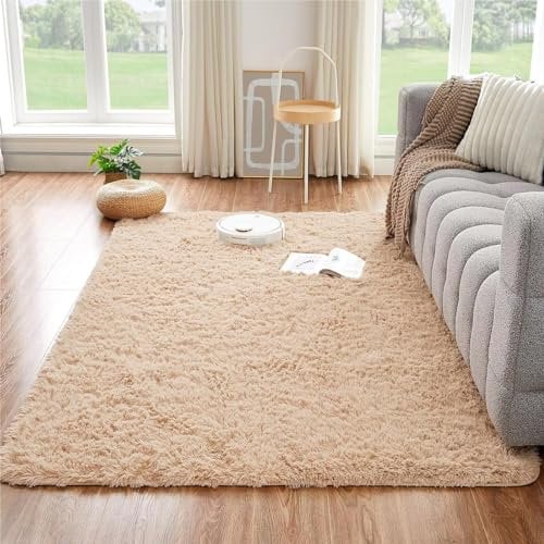 CHOSHOME Alfombra Salón Home Alfombra Interior Motivo Suave Alfombra de Pelo Largo para Salón o Dormitorio (Beige,150 * 240cm)