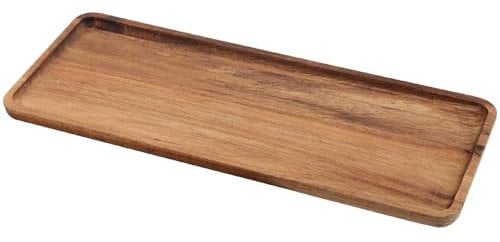 ZEONHEI 1 plateau décoratif rectangulaire en bois d'acacia - Plateau de service rectangulaire en bois - Plateau en bois - Plateau décoratif allongé - Petit plateau décoratif pour servir, restaurant,