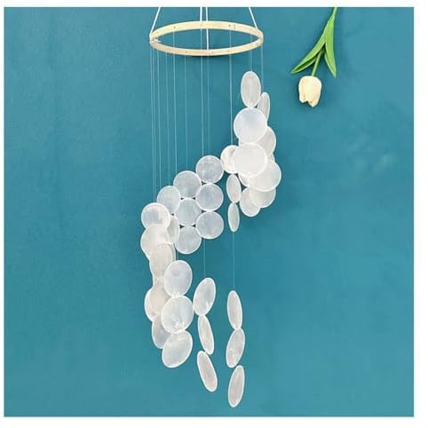 Yurosiay Muschel Windspiel Handmade Natürliche Muschel Windspiel Perlmutt Groß Windspiel Deko Bunt Windspiel Perlmutt Traumfänger Muschel Lang Windspiel Muscheln für Fenster Zimmer 77×17cm Weiße