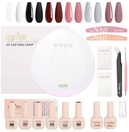 Lemecima kit verni semi permanent , Semi Permanent Vernis à ongle en 6 Couleurs, kit ongle gel uv complet, Nail Art Débutants Kit Manucure, avec lampe uv ongles gel 198W