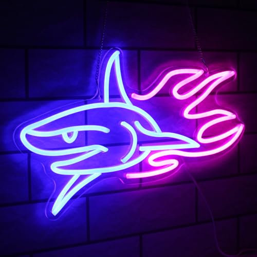 Kullneon Shark Neon Sign Blue Pink LED Neon Lights for Bedroom Dimmable Shark Neon Signs for Wall Decor USB Powered Neon Wall Light Sign for Bar Game Room Garage Man Cave Decor Boys Gifts