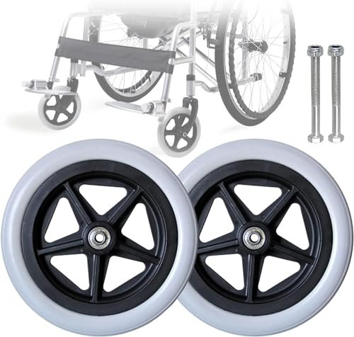 Rollstuhl-Lenkrad, 2 Stück, Vollgummi-Vorderrad-Ersatz, 6 Zoll, 7 Zoll, 8 Zoll, Rollstuhl-Ersatz Für Behinderte Alte Menschen, Rollator-Zubehör Mit 5/16-Zoll-Lager, Rutschfest (Grau, 190 Mm (8 Zoll))