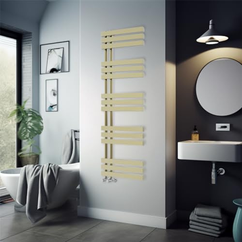 Warmehaus 1600 x 600mm Brushed Brass Flat Designer Heated Towel Rail Radiator - Best for any Bathroom & Kitchen - D Shape Bars