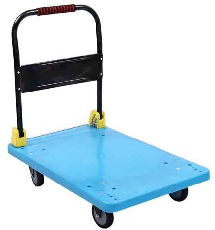 WOLEGM Plattformsvagn vikbar, 400 kg kapacitet, bagagevagn med 4 hjul, bärbar rullvagn vikbar för bagage, personlig, resor, flytt och kontor (400 kg-blå)