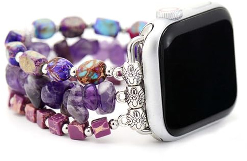 Boho Beaded Bracelets Watch Bands for Women Compatible with Apple Watch Band 45mm 44mm 42mm 49mm Purple Emperor Stone Elastic Stretch Bohemian Handmade Strap for iWatch Ultra SE Series 9 8 7 6 5 4 3