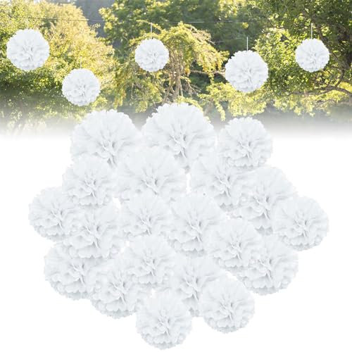 Forhandy 30 Stück Hochzeitsdeko Weiß Seidenpapier Pompons Deko, Papier Pompons Deko für Hochzeit Geburtstag Gartenparty Deko