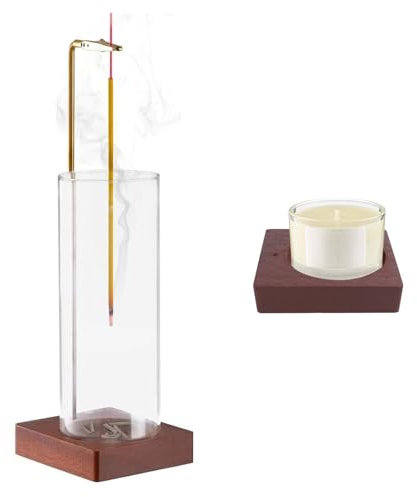 Luckwaii Incense Holder for Sticks with Removable Glass Ash Catcher, Insensé Sticks Holder Wooden Incense Holder Upside Down Joss Stick Holder for Yoga Spa Madiation and Home Relaxation