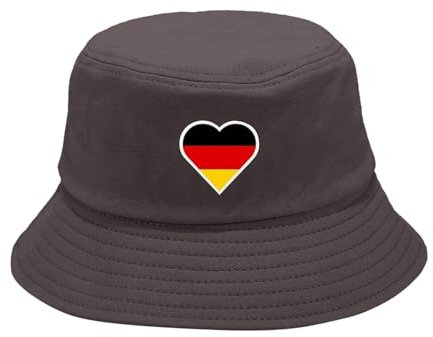 Deutschland Hut Fan Fußball 2024 Deutschland Herren Damen Anglerhut Fischerhut Bucket Hat Fanartikel Fußball Fan Deko Mütze Männer Frauen Fussball Herzmuster (DE/NL/SE/PL, Numerisch, 58, Grau)