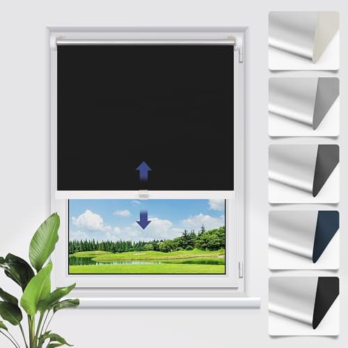 smartdemo Verdunklungsrollo Schnurlos ohne & mit Bohren, Springrollo, Rollo Klemmfix, Thermorollo Sichtschutz, Verdunkelungsrollo für Fenster, B75 x H110 cm (B x H) Schwarz