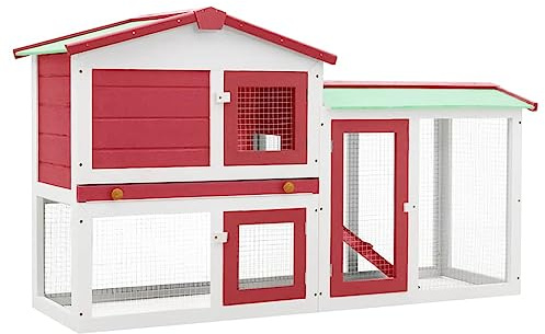 Willood Großer Kaninchenstall Rot und Weiß 145x45x84 cm Holz