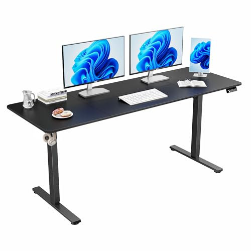 ERGOMAKER Elektrischer Höhenverstellbarer Schreibtisch 170x60cm (66.9x23.6), Höhenverstellbarer Tisch mit Spleißplatte (Schwarzes Gestell + Schwarze Tischplatte)