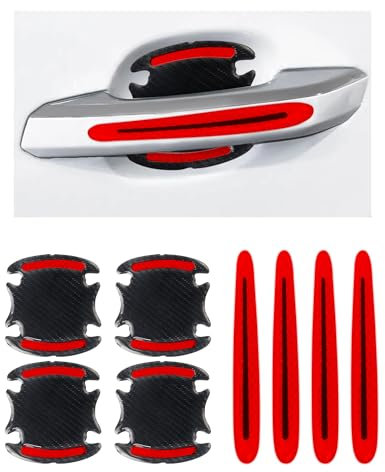 Flaconi 8 Stück türgriff Schutz Auto,Auto Türgriff Aufkleber 3D Kohlefaser Chutzfolie Aufkleber,Autotürgriff Lackkratzschutz Kratzer Schutzfolie Pad,Warnaufkleber für die meisten Autos,LKWs (Rot)