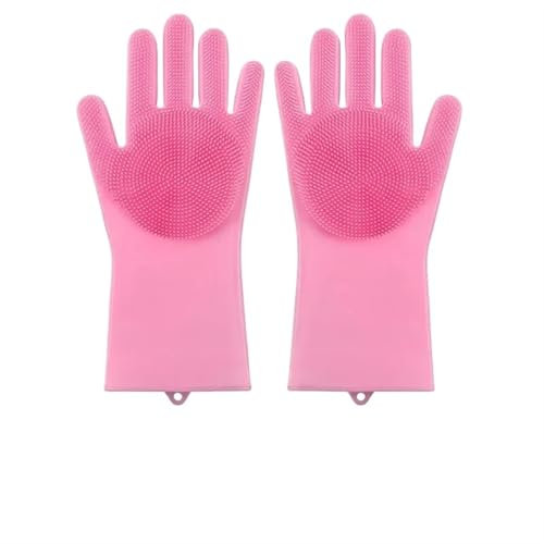 XUCZHAI 2 Pares de Guantes de Limpieza y Lavado de Platos, Guantes de Esponja de Goma de Silicona, estropajos domésticos, Herramientas de Limpieza de Cocina Reutilizables(Pink)