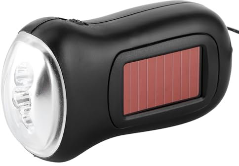 Linterna de Manivela Linterna Solar Dinamo, Manivela Linterna Recargable con Energía Solar Antorcha Dinamo de Emergencia LED para Acampar Al Aire Libre