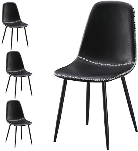 Stanew Lot de 4 chaises de Salle à Manger - Style Vintage et scandinave - avec Pieds en métal - Convient pour Salle à Manger, Salon, Chambre, Cuisine et Bureau (Noir)