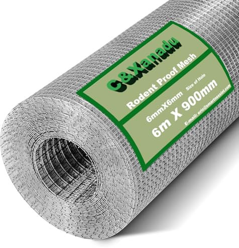 C&Xanadu Rodent Mesh 900mmX6m,Galvanised Wire Mesh Roll,Rat Proof Mesh Sheet,Welded Mesh Panels,Stop & Prevent Mice & Mouse Access