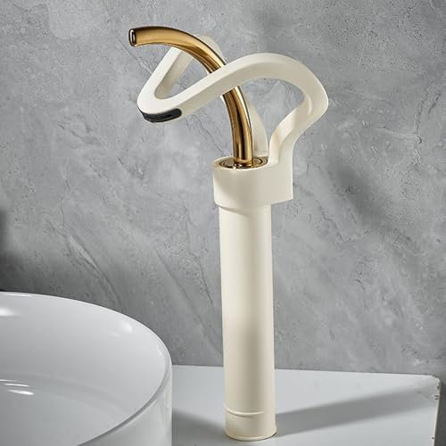 Moderne Badarmatur Wasserfall Mischbatterie Messing Hohe Armatur mit Warm- und Kaltwasser Einloch-Design in Weiß und Gold