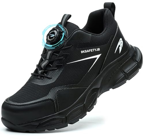 GUDECIUS Sicherheitsschuhe Herren Damen Arbeitsschuhe Leicht Stahlkappenschuhe Sportliche Arbeitsschutzschuhe Schutzschuhe Safety Shoes Atmungsaktiv rutschfest Schwarz 45 EU