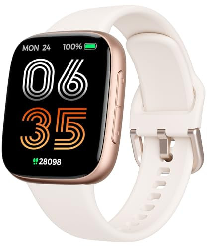 antfit Smart Watch for Women, 10 Day Battery, 1.85 Ultra HD AMOLED Display, Swimming Waterproof(3ATM), Compatible Android iOS, Answer/Make Calls, Fitness/Heart Rate/Sleep Tracker/100 Sports, Beige
