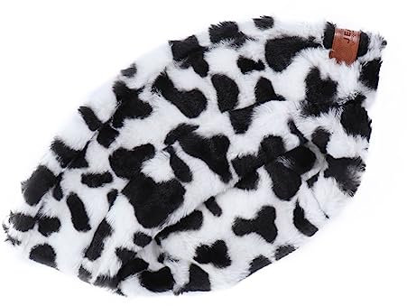 FRCOLOR Flauschiger Fischerhut Mit Kuhmuster Warme Wintermütze Aus Weichem Kunstpelz Einstellbare Eimerhut Damen Und Herren Modisch Winddicht Für Outdoor Reisen Alltag Einheitsgröße