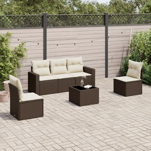 Verderoom Rattan Gartenmöbel Set mit Stauraum Polyrattan Lounge Gartenlounge Balkon Lounge Outdoor Sitzgruppe Möbel wetterfest für Garten Terrasse Balkon-Braun und Creme-6-tlg
