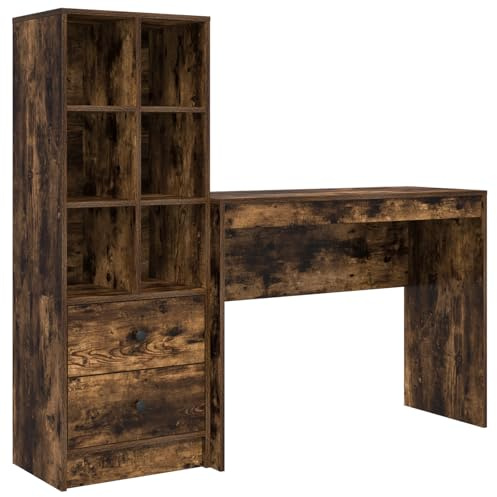 vidaXL Schreibtisch mit Stauraum Raucheneiche Holzwerkstoff Kompaktes Design für Heimbüros, Schreiben, Lernen, Computerarbeit Modern