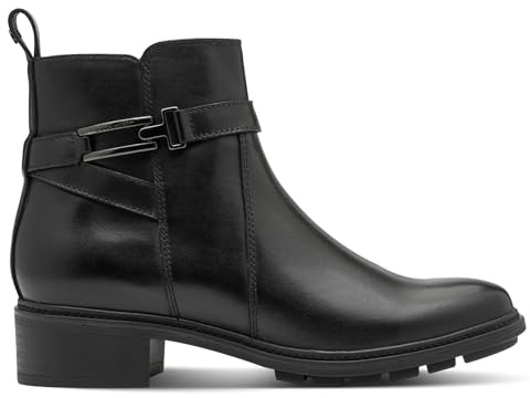 Womens Leather Stacked Heel Buckled Zip Biker Ankle Chelsea Boots