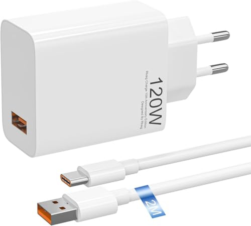 120W ladegerät für Xiaomi 15, 14, 13, 12, 13t, 12t, 12s, Redmi Note 14/13 Pro+/12 Pro+/11 P+ 5G, 12, 11 P Plus, K70, K60, K50, Black Shark 3, 4, 5 sowie Poco F4 – mit 2M USB Type-C Kabel