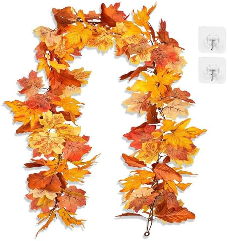 JOOTUEPO 1 Pcs Guirlandes de Feuilles d'érable Artificielles, 175cm Automne Guirlande d'érable Automne Deco, Decoration Suspendu Vignes de Feuilles pour Thanksgiving Halloween Cheminée